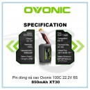 Pin dòng xả cao Ovonic 100C 22.2V 6S 850mAh XT30